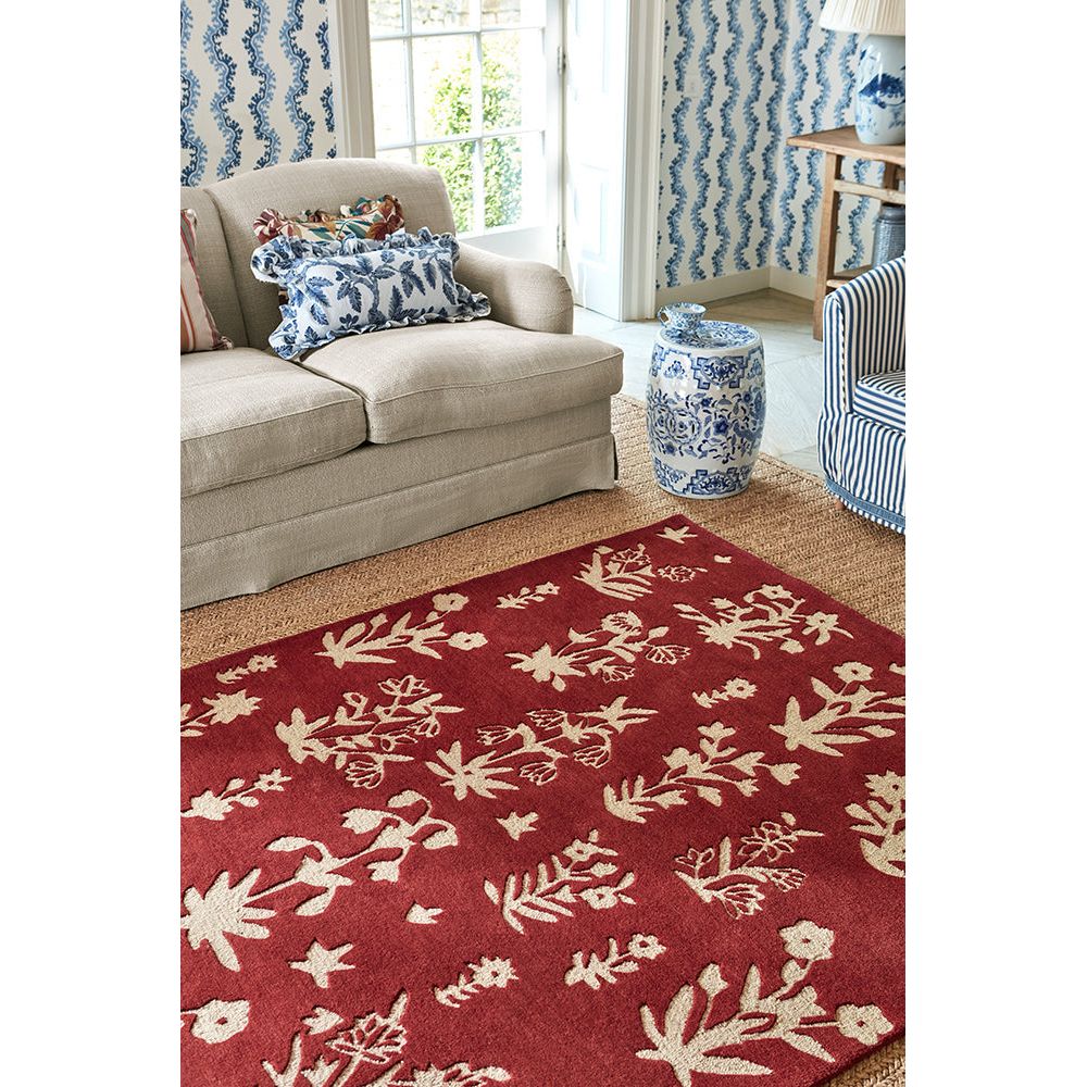 Sanderson Woodland Glade Damson Red 146800 Designer Wool Rug - Rugs Of Beauty - 4