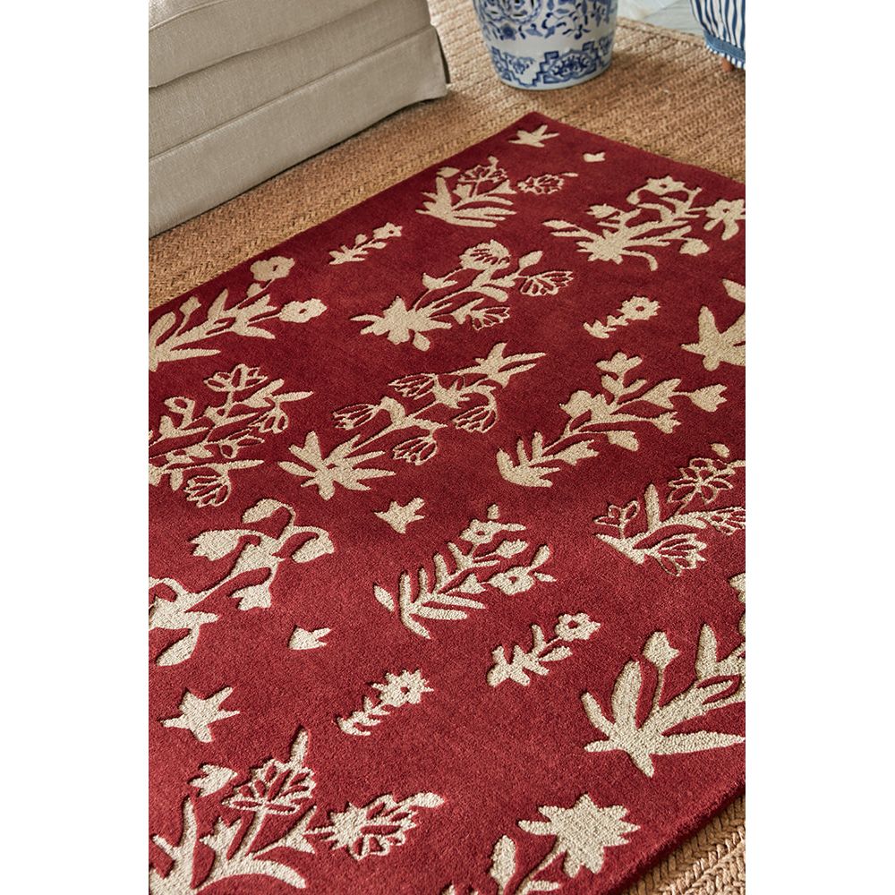 Sanderson Woodland Glade Damson Red 146800 Designer Wool Rug - Rugs Of Beauty - 5