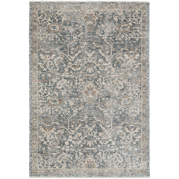 Patterned area rug with blue and beige colours