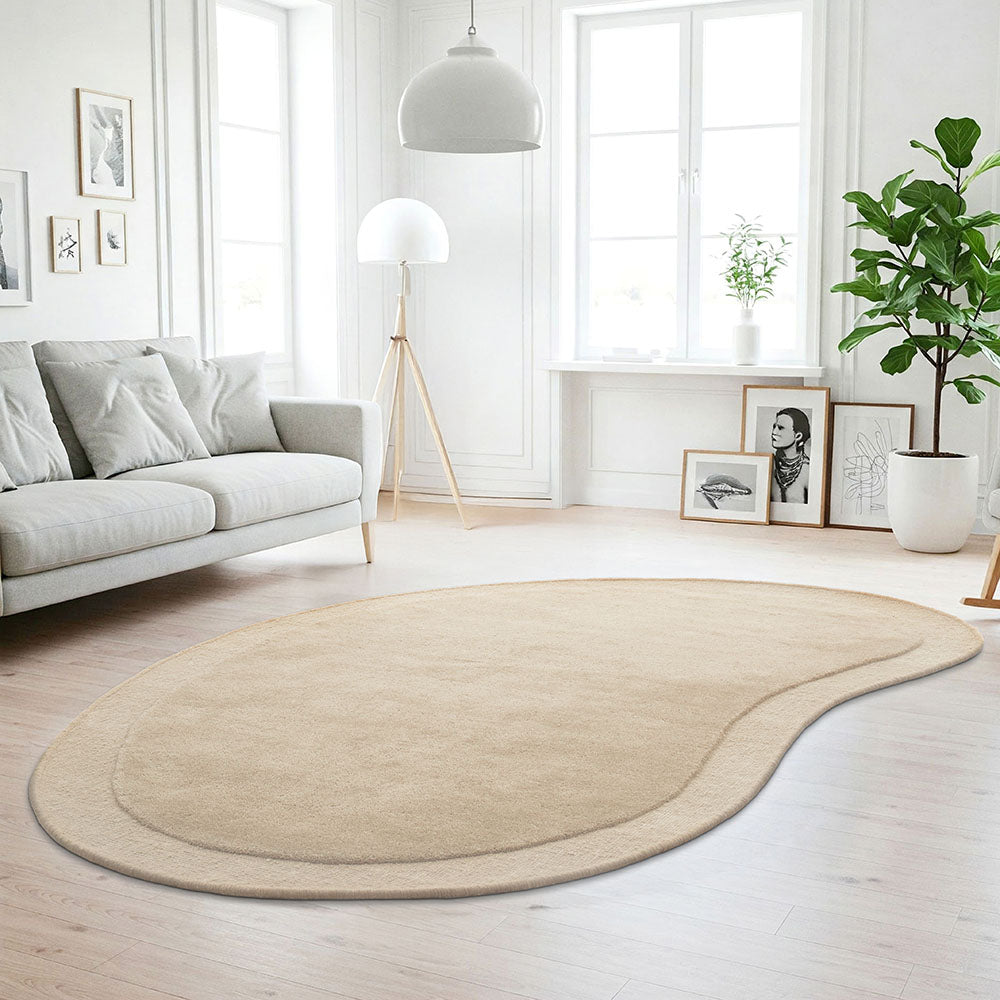 Aspley Beige Modern Curved Wool Rug - Rugs Of Beauty - 2
