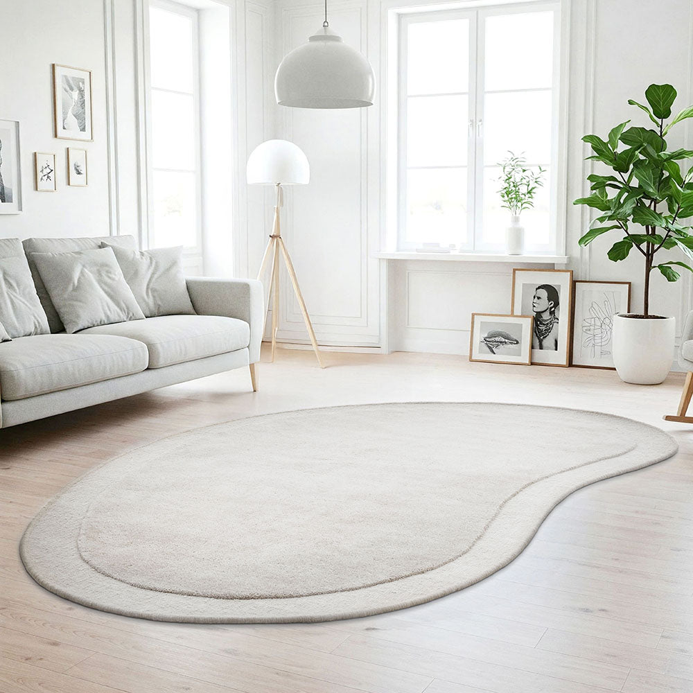 Aspley Light Silver Grey Modern Curved Wool Rug - Rugs Of Beauty - 2