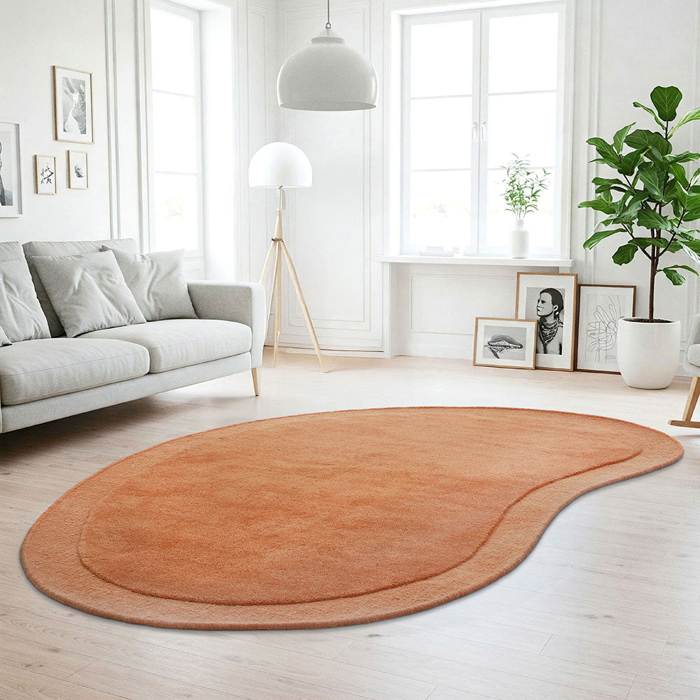 Aspley Tangerine Coral Modern Curved Wool Rug - Rugs Of Beauty - 2