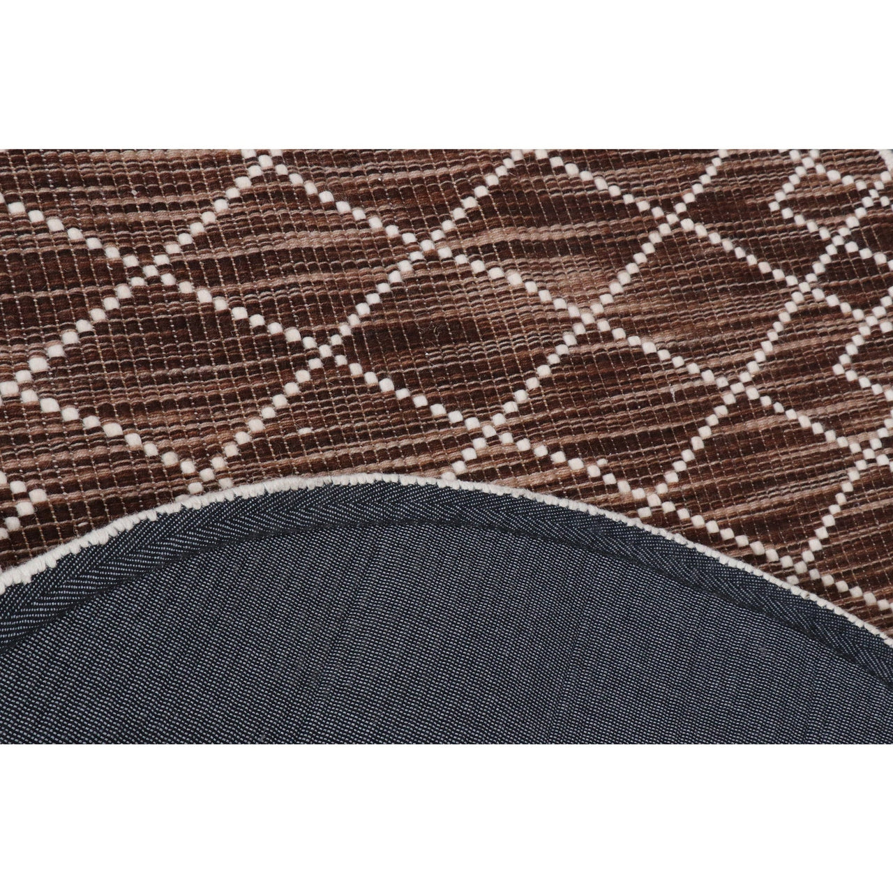 Manchester 3451 Chocolate Brown Cross Patterned Round Wool Rug - Rugs Of Beauty - 4