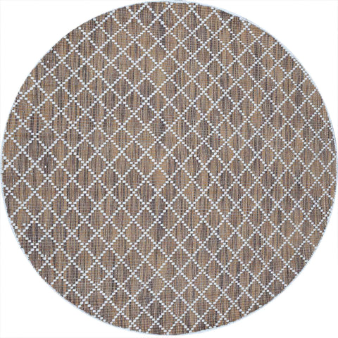 Manchester 3451 Brown Cross Patterned Round Wool Rug - Rugs Of Beauty - 1