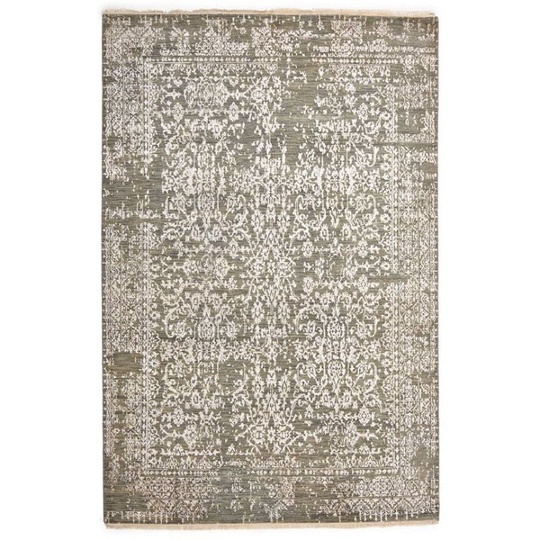 Olive Beige Patterned Hand Knotted Oriental Wool Rug - 1