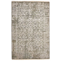 Olive Beige Patterned Hand Knotted Oriental Wool Rug - 1