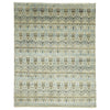 Green Silver Patterned Hand Knotted Oriental Wool Rug