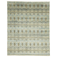 Green Silver Patterned Hand Knotted Oriental Wool Rug