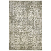 Olive Beige Patterned Hand Knotted Oriental Wool Rug