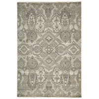 Silver Grey Beige Patterned Hand Knotted Oriental Wool Rug - 1