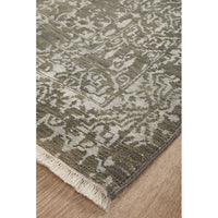 Black Silver Patterned Hand Knotted Oriental Wool Rug - 2