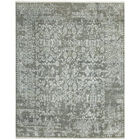 Black Silver Patterned Hand Knotted Oriental Wool Rug - 1