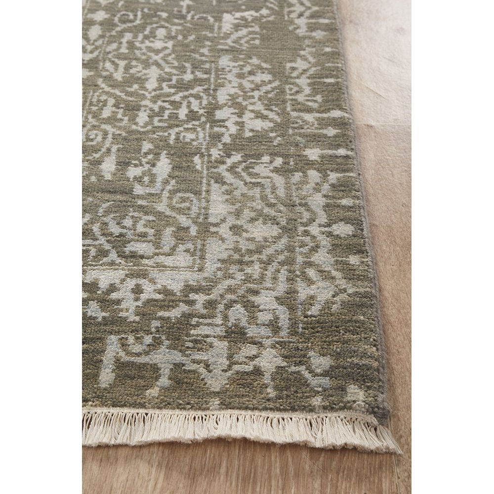 Black Silver Patterned Hand Knotted Oriental Wool Rug - 3