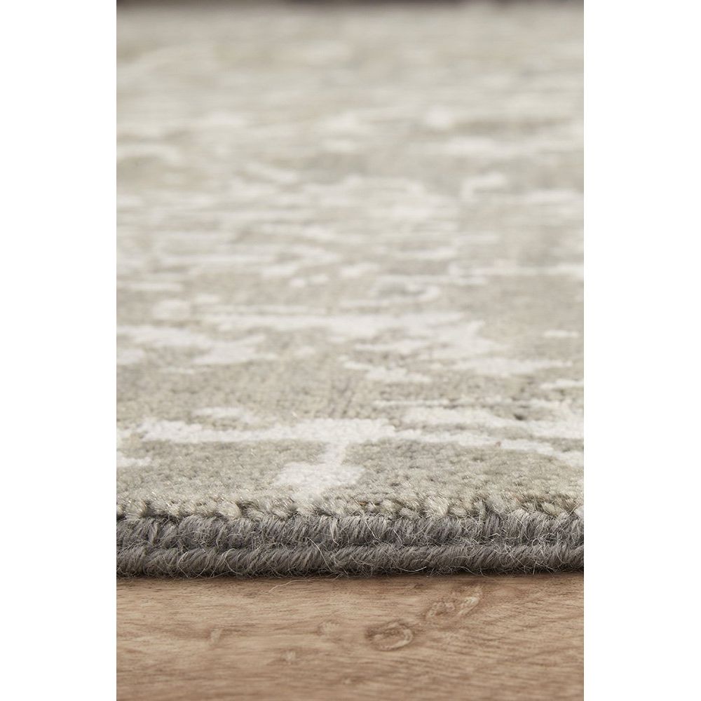 Black Silver Patterned Hand Knotted Oriental Wool Rug - 5