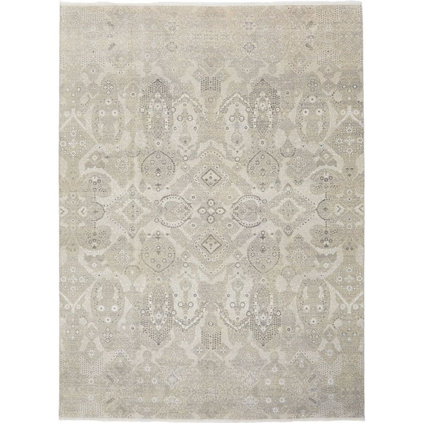 Silver Grey Patterned Hand Knotted Oriental Wool Rug - 1