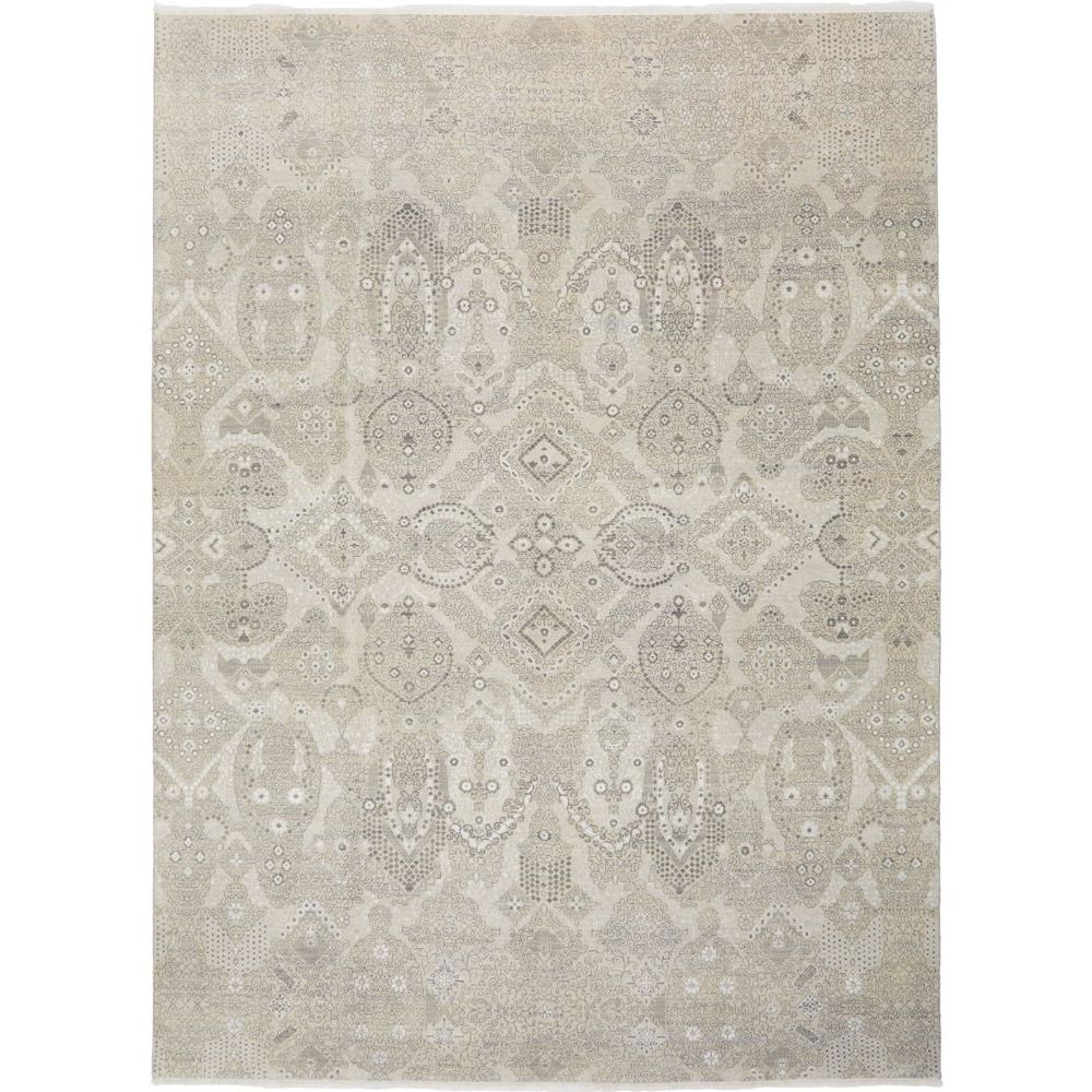 Silver Grey Patterned Hand Knotted Oriental Wool Rug - 1