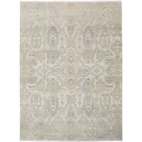 Silver Grey Patterned Hand Knotted Oriental Wool Rug - 1