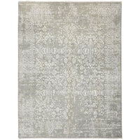 Grey Silver Patterned Hand Knotted Oriental Wool Rug - 1