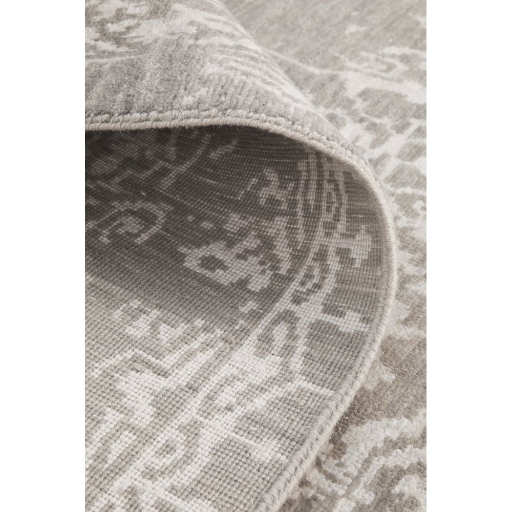 Grey Silver Patterned Hand Knotted Oriental Wool Rug - 6