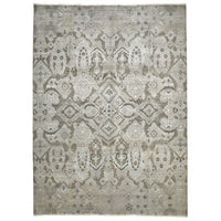 Silver Grey Patterned Hand Knotted Oriental Wool Rug - 1