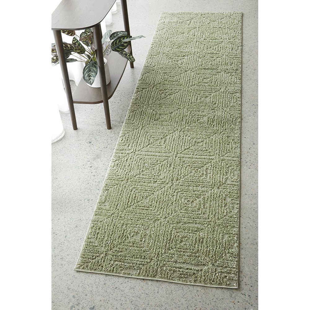 Emerald 755 Green Diamond Patterned Modern Runner Rug - 2