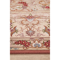 Persian Tabriz Medallion Peach Beige Multi Colour Hand Knotted Wool Rug - Rugs Of Beauty - 4
