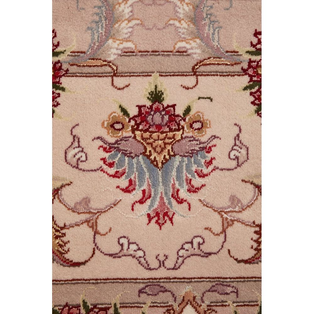 Persian Tabriz Medallion Peach Beige Multi Colour Hand Knotted Wool Rug - Rugs Of Beauty - 6