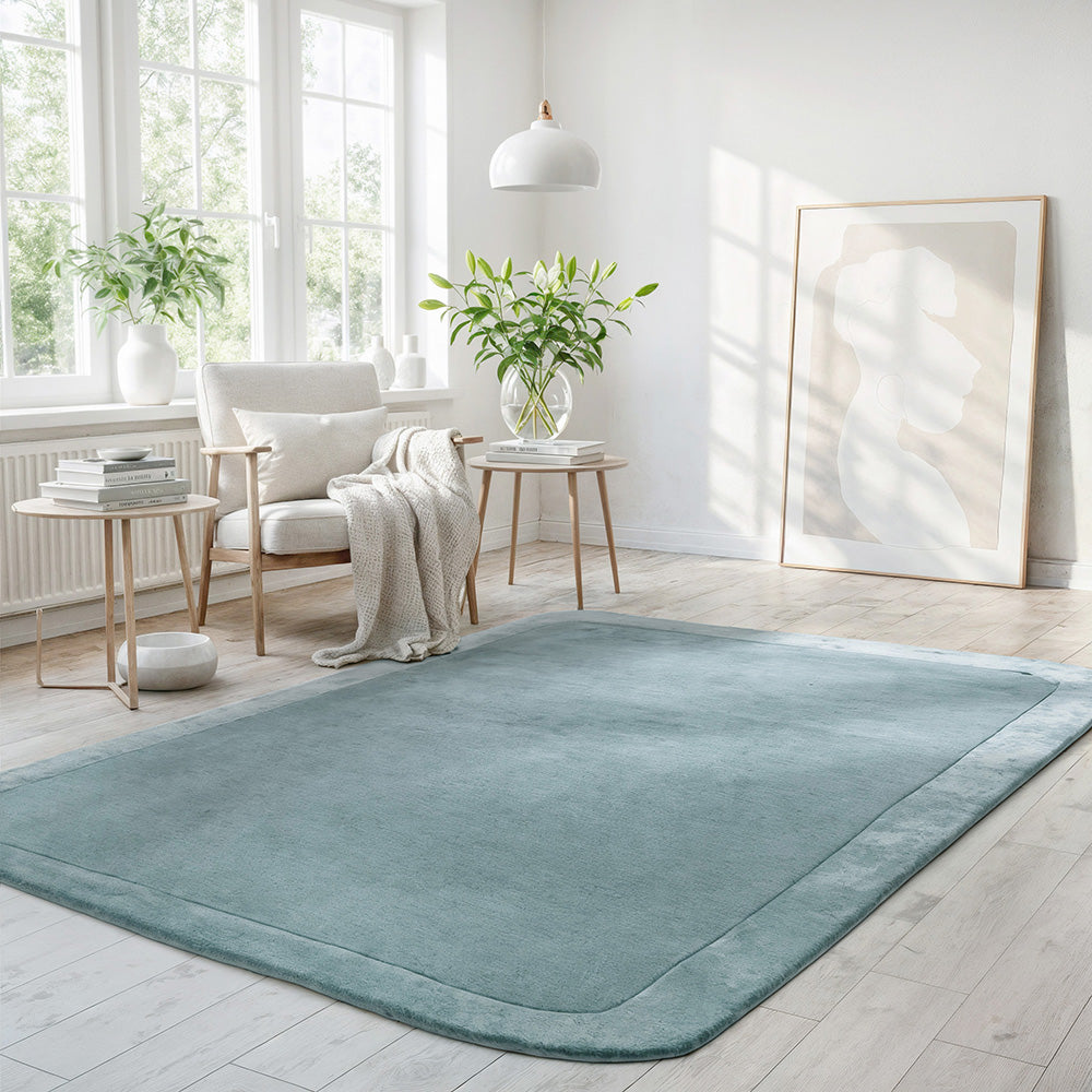 Hayman Aqua Blue Wool Viscose Modern Rug - Rugs Of Beauty - 2