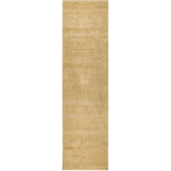 Gold textured runner rug on a white background