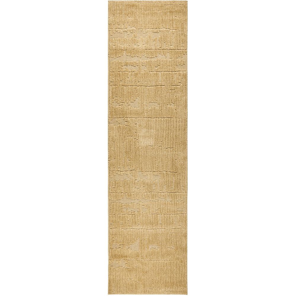 Gold textured runner rug on a white background