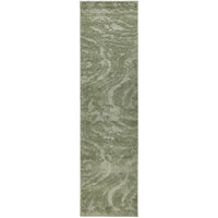 Green patterned runner rug on a white background