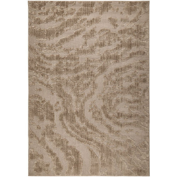 Textured beige area rug with wavy pattern on a white background