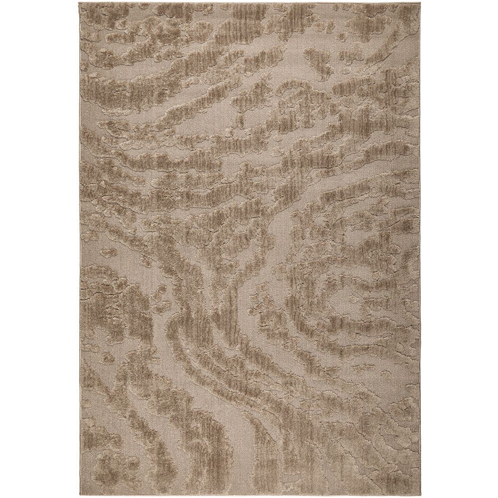 Textured beige area rug with wavy pattern on a white background