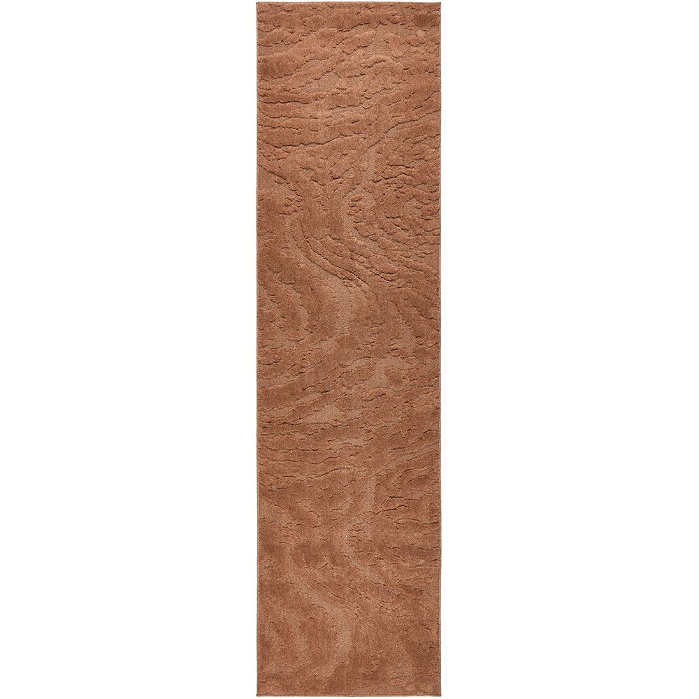 Rust coloured textured runner rug on a white background