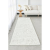 White textured runner rug in a minimalistic living room setting.