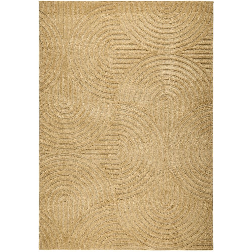 Gold coloured rug with a textured arch pattern