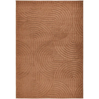 Rust textured area rug with geometric pattern on a white background