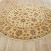 Beige Floral Multi Coloured Patterned Hand Knotted Oriental Round Wool Rug - 2