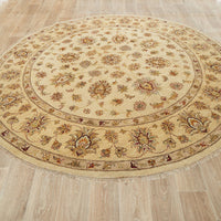 Beige Floral Multi Coloured Patterned Hand Knotted Oriental Round Wool Rug - 2
