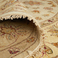 Beige Floral Multi Coloured Patterned Hand Knotted Oriental Round Wool Rug - 5