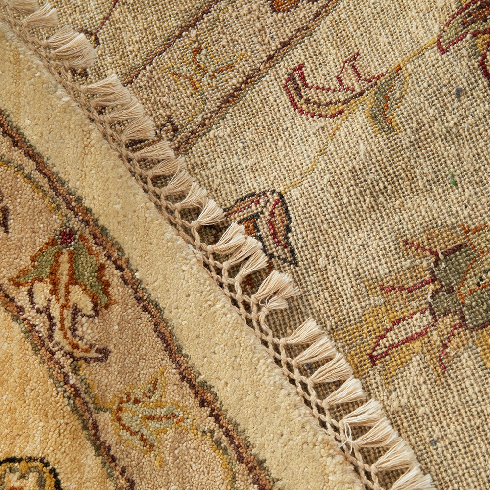 Beige Floral Multi Coloured Patterned Hand Knotted Oriental Round Wool Rug - 8