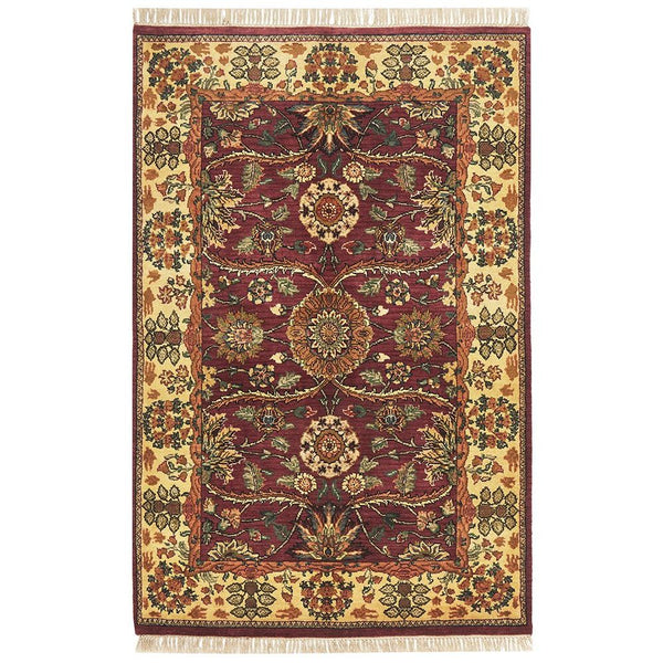 Multi Coloured Jaypore Rose Patterned Hand Knotted Oriental Wool Rug - 1