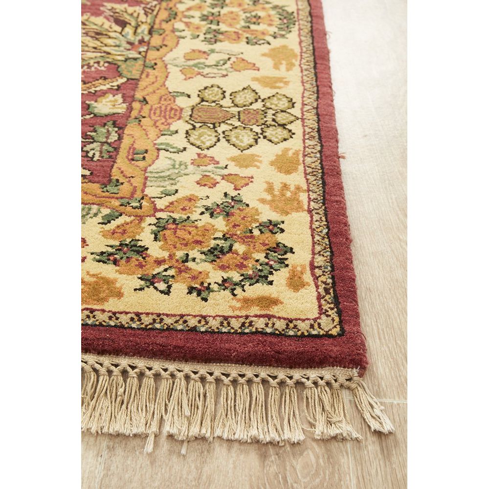 Multi Coloured Jaypore Rose Patterned Hand Knotted Oriental Wool Rug - 3