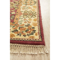 Multi Coloured Jaypore Rose Patterned Hand Knotted Oriental Wool Rug - 3