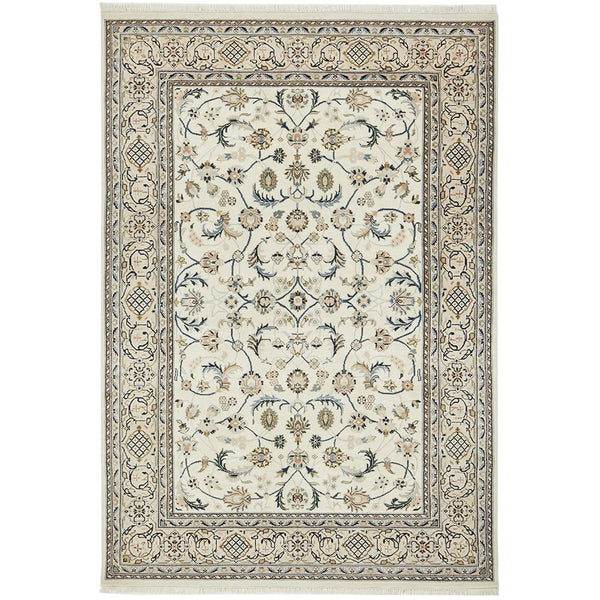 Beige Floral Patterned Hand Knotted Oriental Wool Rug - 1