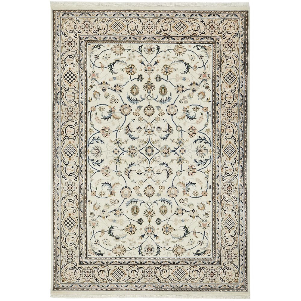 Beige Floral Patterned Hand Knotted Oriental Wool Rug - 1