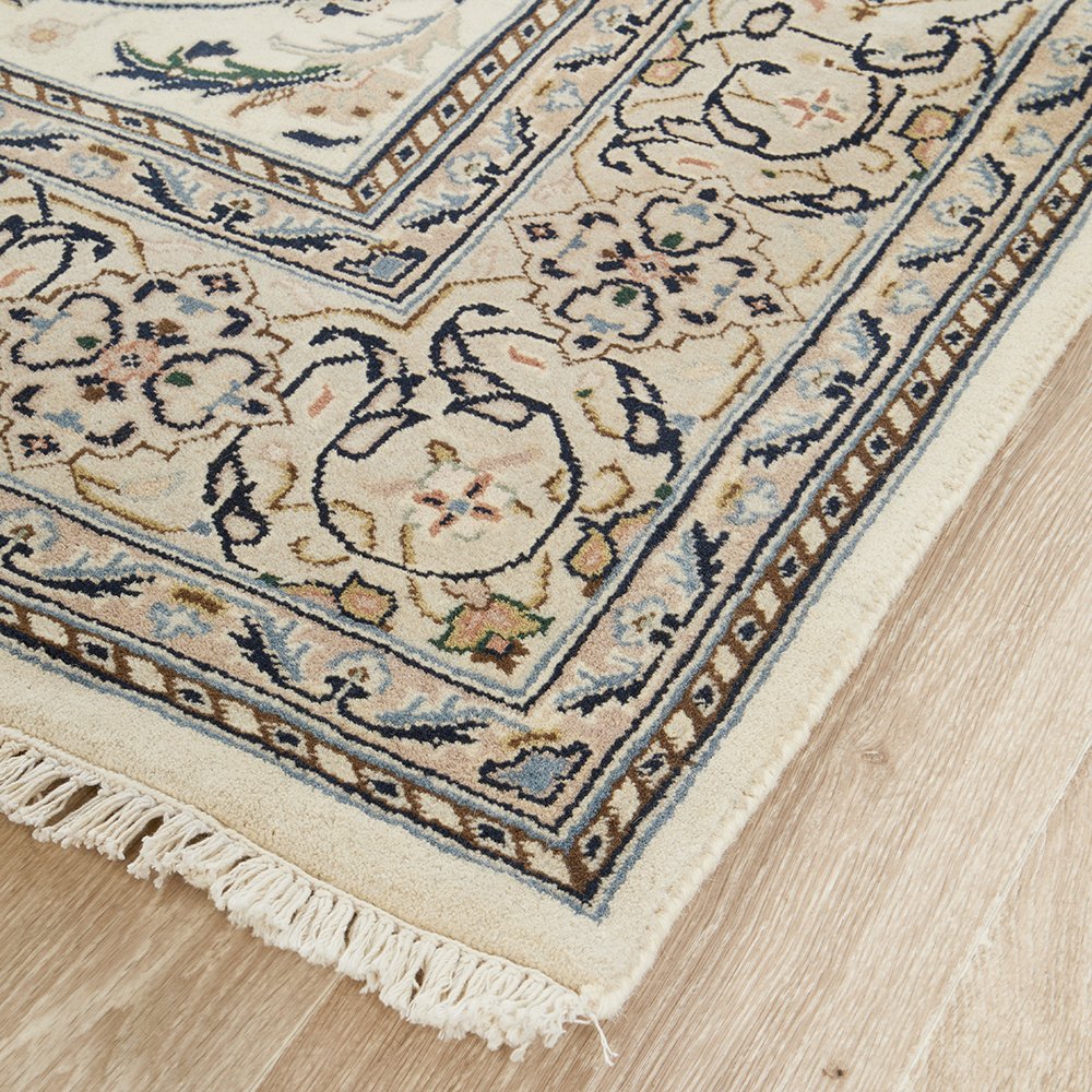 Beige Floral Patterned Hand Knotted Oriental Wool Rug - 5