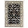 Navy Blue Beige Multi Colour Floral Patterned Hand Knotted Oriental Wool Rug - 1