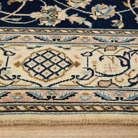 Navy Blue Beige Multi Colour Floral Patterned Hand Knotted Oriental Wool Rug - 4