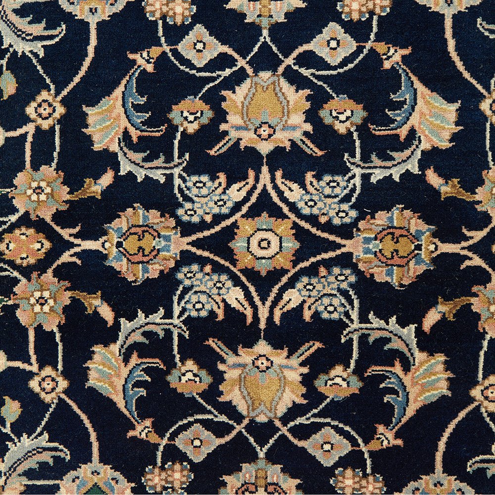 Navy Blue Beige Multi Colour Floral Patterned Hand Knotted Oriental Wool Rug - 5